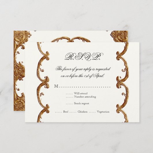 金フランス人の渦巻RSVPの応答第50記念日 出欠カード (正面/裏面)