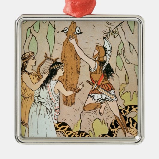 金フリースを握っているジェイソン メタルオーナメント (正面)