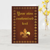 金フルーアdeLysが付いている古い革カバー- カード (黄色い花)