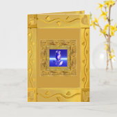 金フレームカードの青のバラ カード (黄色い花)