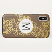 金フローラ茶色の模様モノグラム Case-Mate iPhoneケース (裏面(横))