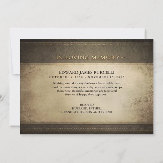 金ブラウンの写真の告別式の招待状 招待状 (裏面)