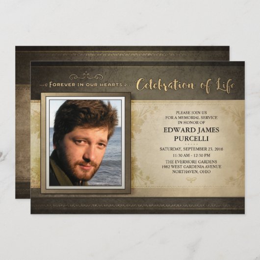 金ブラウンの写真の告別式の招待状 招待状 (正面/裏面)