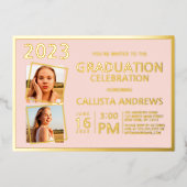 金ミニマル実在箔フレーム写真卒業 箔招待状 (正面)