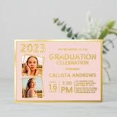 金ミニマル実在箔フレーム写真卒業 箔招待状 (立ち正面)