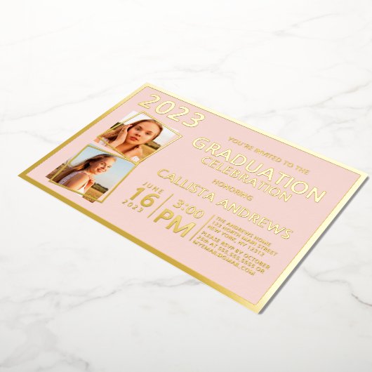 金ミニマル実在箔フレーム写真卒業 箔招待状 (回転した状態)