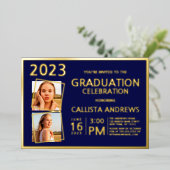 金ミニマル実在箔フレーム写真卒業 箔招待状 (立ち正面)