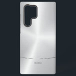 金ミニマル銀の背景 SAMSUNG GALAXY S22 ULTRAケース<br><div class="desc">シンプルモダン、金エレガント属の銀の背景の画像。光沢のある銀ストライプ色アクセント。</div>