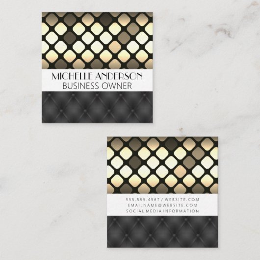 金メタリック |黒い布張り余白 スクエア名刺 (正面/裏面)
