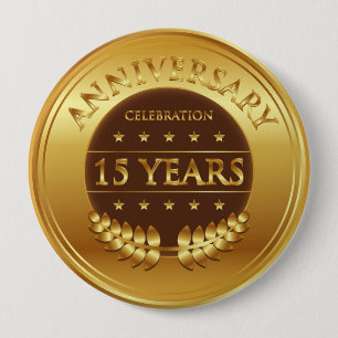 金メダル15年の記念日のお祝いの 缶バッジ