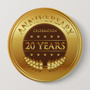 金メダル20年の記念日のお祝いの 缶バッジ