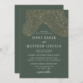 金メッキされた熱帯金ゴールド離れグリー結婚ズ 招待状 (正面/裏面)