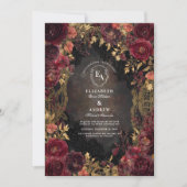 金メッキアンティークフレームとバーガンディ開花 招待状 (正面)