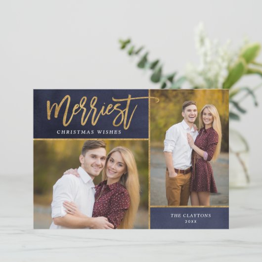 金メリーフェイク箔2写真クリスマス シーズンカード (スタンド正面)