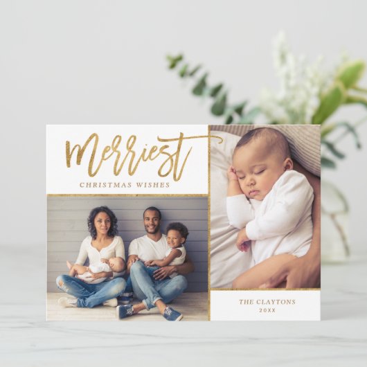 金メリーフェイク箔2写真クリスマス シーズンカード (スタンド正面)