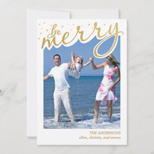 金メリー箔フェイクレトロスクリプトクリスマスフォト シーズンカード (正面)