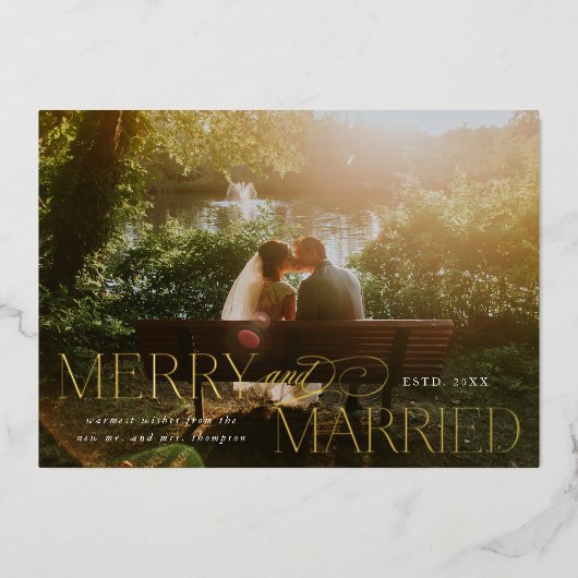 金メリー箔結婚したの新婚クリスマス 箔シーズンカード (正面)