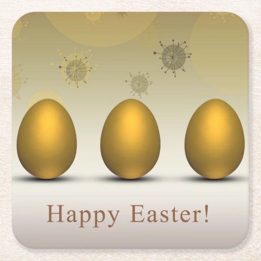 金モダンのイースターエッグ スクエアペーパーコースター (正面)