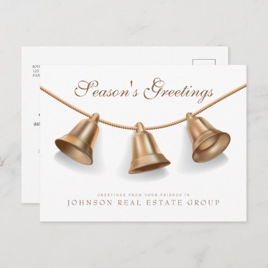 金モダンのクリスマスベル | 季節の挨拶 ポストカード (正面/裏面)