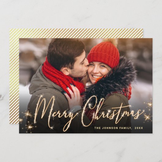 金モダンのクリスマス写真の挨拶 シーズンカード (正面/裏面)