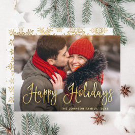 金モダンのクリスマス写真の挨拶 シーズンカード