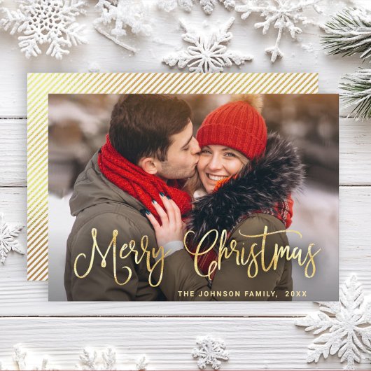 金モダンのクリスマス写真の挨拶 シーズンカード