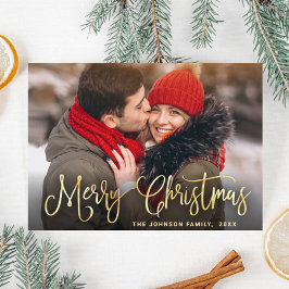 金モダンのクリスマス写真の挨拶 シーズンカード