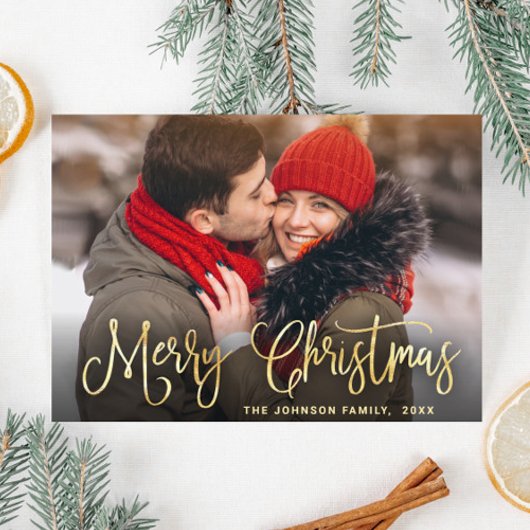 金モダンのクリスマス写真の挨拶 シーズンカード