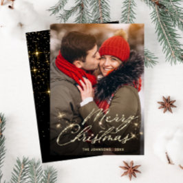 金モダンのクリスマス写真の挨拶 シーズンカード