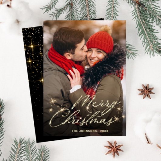 金モダンのクリスマス写真の挨拶 シーズンカード