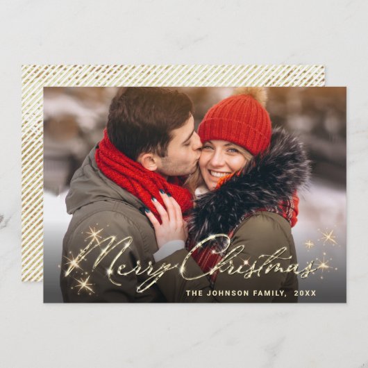 金モダンのクリスマス写真の挨拶 シーズンカード (正面/裏面)