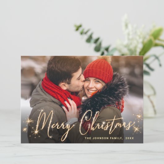 金モダンのクリスマス写真QRコード シーズンカード (スタンド正面)