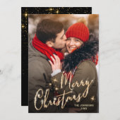 金モダンのクリスマス写真QRコード シーズンカード (正面/裏面)