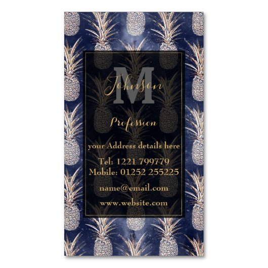 金モダンのパイナップル星雲パターン マグネット名刺 (正面縦)