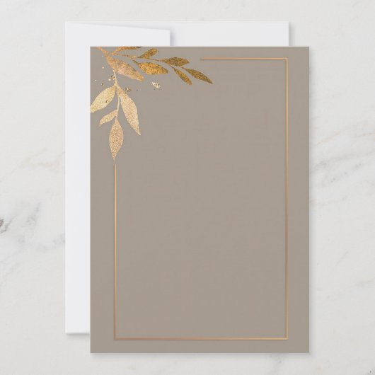 金モダンのフローラとフレーム 招待状 (正面)