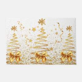 金モダンの木の光沢のあるガラスのクリスマスホワイト ドアマット