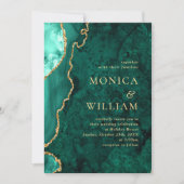 金モダンの緑の大理石アゲ結婚ート 招待状 (正面)