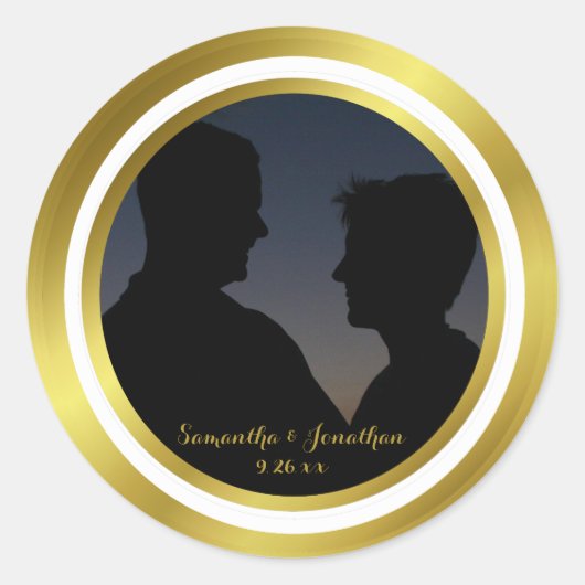 金モダンエレガント箔フォト結婚婚約 ラウンドシール (正面)