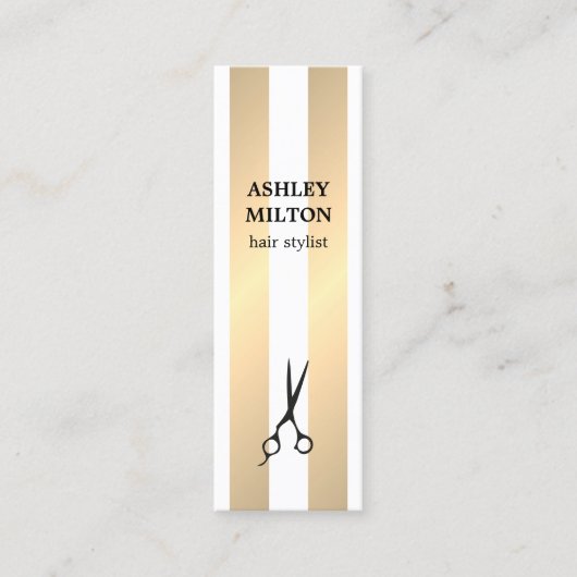 金モダンエレガント金ストライプの美容師 スキニー名刺 (正面)