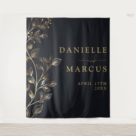 金モダンエレガント金フローラ結婚の背景 タペストリー (正面)