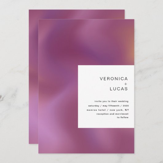 金モダングラデーション型結婚模様 招待状 (正面/裏面)