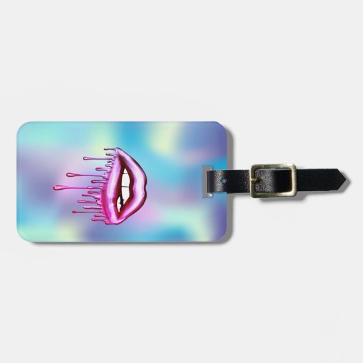 金モダンスタイリッシュ属滴下唇ホログラフィー ラゲッジタグ (正面横)