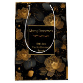 金モダンバラ名前をカスタムする ミディアムペーパーバッグ (正面)