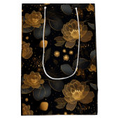 金モダンバラ名前をカスタムする ミディアムペーパーバッグ (裏面)