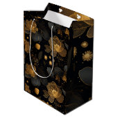 金モダンバラ名前をカスタムする ミディアムペーパーバッグ (裏面アングル)