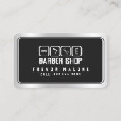 金モダンフェイク属枠ダークグレー理容師 名刺 (正面)