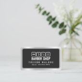 金モダンフェイク属枠ダークグレー理容師 名刺 (スタンド正面)