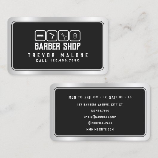 金モダンフェイク属枠ダークグレー理容師 名刺 (正面/裏面)