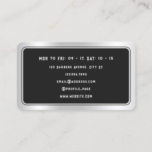 金モダンフェイク属枠ダークグレー理容師 名刺 (裏面)