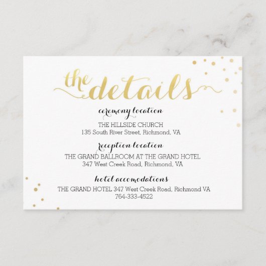 金モダンフェイク箔グラマー情報カード エンクロージャーカード (正面)